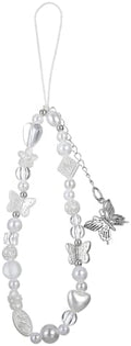 Camera Charm Strap Beaded Wrist Strap Butterfly Cellphone Lanyard Y2K Phone Charms Cute Pearl Digital Camera Charm Lanyard Aesthetic Phone Wrist Straps for Women Girls by Unknown