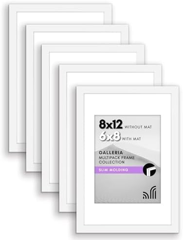 Americanflat 8x12 Picture Frame 5-Pack - Matted to 6x8 - White by Americanflat