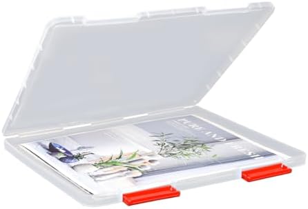 SAYEEC Portable Project Case A4 Plastic Transparent File Storage Box for 8.5"x11" Paper Slim Photo Art Craft Storage Container Scrapbook Document Organizer Magazine Protector for Office School (Red) by SAYEEC