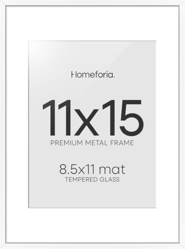 Homeforia 11x15 White Picture Frame, High-End Metal, 8.5x11 Mat, Glass by Homeforia