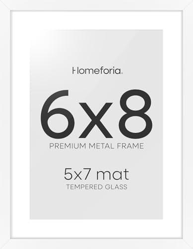 Homeforia 6x8 White Picture Frame, High-End Metal, 5x7 Mat, Glass by Homeforia