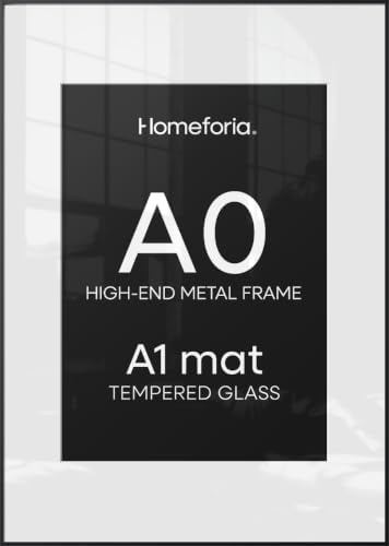 Homeforia A0 Black Poster Frame, High-End Metal, A1 Mat, Glass by Homeforia