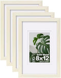 Egofine 8x12 Picture Frames Set of 4, Made of Solid Wood Covered by Plexiglass 5x7 and 6x8 with Mat or 8x12 without Mat, for Table Top Display and Wall Mounting Photo Frame Beige by Egofine