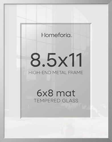 Homeforia 8.5x11 Silver Picture Frame, High-End Metal, 6x8 Mat, Glass by Homeforia
