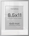 Homeforia 8.5x11 Silver Picture Frame, High-End Metal, 6x8 Mat, Glass by Homeforia