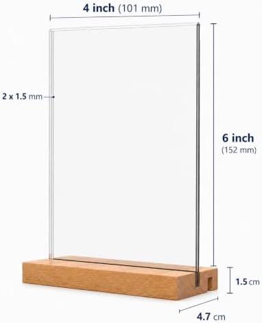 4x6 Acrylic Sign Holder with Beech Wood Base, 12 Pack Clear Double-Sided Tabletop Sign Display Stand, Dual-Use L/T Base for Menu, Wedding Table Number, Photo, Flyer and Retail Display (12, 4x6) - Image 2