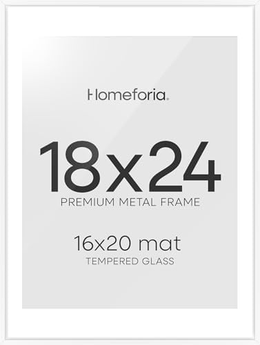 Homeforia 18x24 White Poster Frame, High-End Metal, 16x20 Mat, Glass by Homeforia