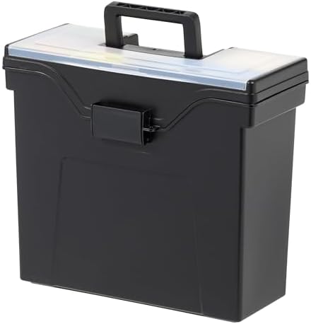 IRIS USA Slim Portable File Box Organizer with Lid, Letter Files, Black by IRISUSA
