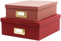 2-Piece Decorative Storage Boxes with Lids with Gold Label Holders, Two-tone Red Design, Stackable Cardboard Document Storage Boxes for Office, Home, Photos, Files and Keepsake Box by MIZFRUZZY
