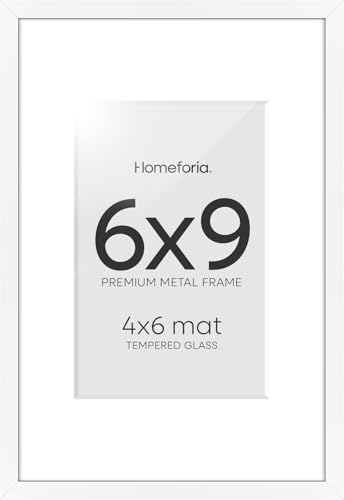 Homeforia 6x9 White Picture Frame, High-End Metal, 4x6 Mat, Glass by Homeforia