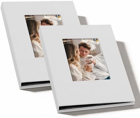 Small 4x6 Photo Album 24 Pockets Linen Cover White 2 Pack by Remowith