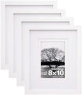 Egofine 8x10 Picture Frames Set of 4, Made of Solid Wood Covered by Plexiglass 4x6 and 5x7 with Mat or 8x10 without Mat, for Table Top Display and Wall Mounting Photo Frame White by Egofine