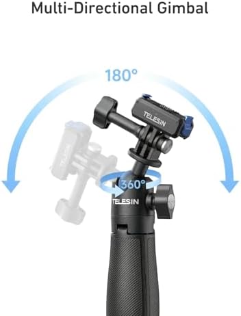 TELESIN Mini Selfie Stick w Magnetic Quick Release Charging Adapter Mount - Image 4
