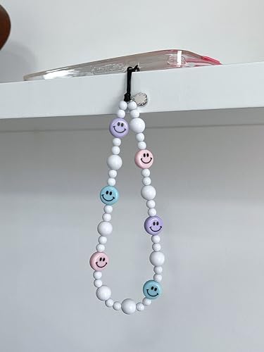 Drawwind Phone Charm Beaded Wristlet Strap Universal Cell Phone Lanyard Cute Bracelet Wrist Strap Beaded Chain String Handmade Accessories for Case Camera Bags (Smiley Face) - Image 2