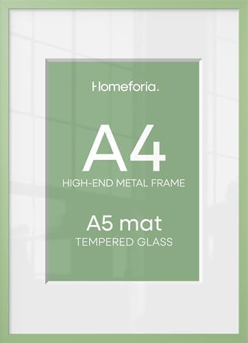 Homeforia A4 Green Picture Frame, High-End Metal, A5 Mat, Glass by Homeforia