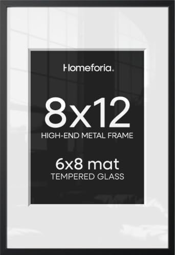 Homeforia 8x12 Black Picture Frame, High-End Metal, 6x8 Mat, Glass by Homeforia