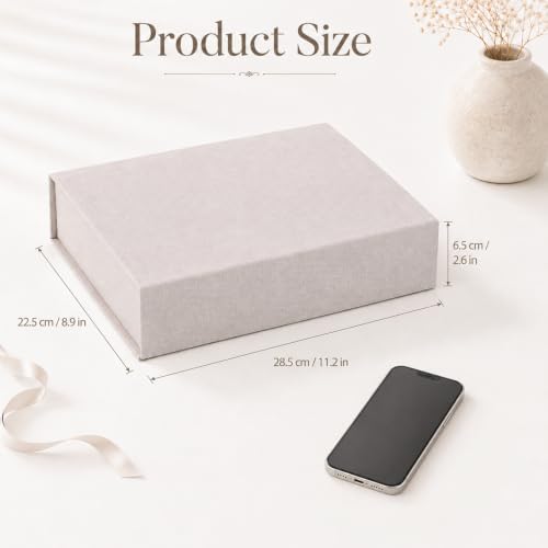 8x10 Photo Storage Box with Lid, Photo Cases and Postcard Keeper Storage, Stackable Linen Memory Organizer for Photos, Documents, Certificates, Jewelry, Scrapbooking Supplies, Beige - Image 2