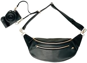 The Sidekick Camera Bag – Compact, Vegan Leather, Hands-Free Crossbody with Protective Suede Interior, Black by RubyandRae