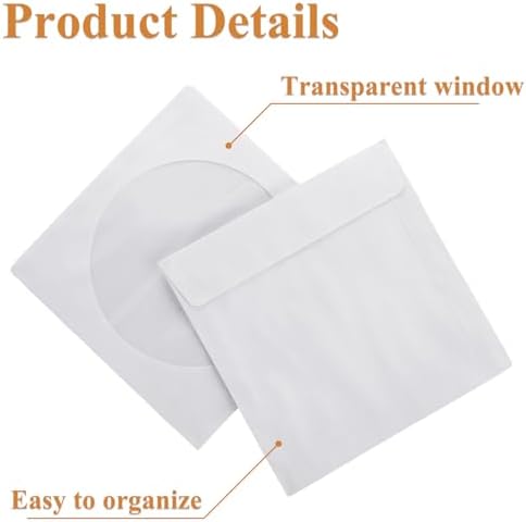 1000PCS White Paper CD Sleeves, DVD Sleeves Envelope, CD Sleeves Envelope Holder with Window Cut Out and Flap, 80g - Image 3