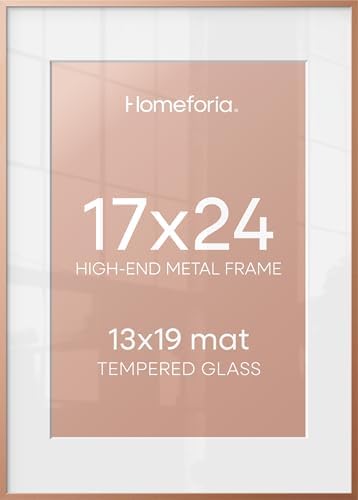 Homeforia 17x24 Rose Picture Frame, High-End Metal, 13x19 Mat, Glass by Homeforia