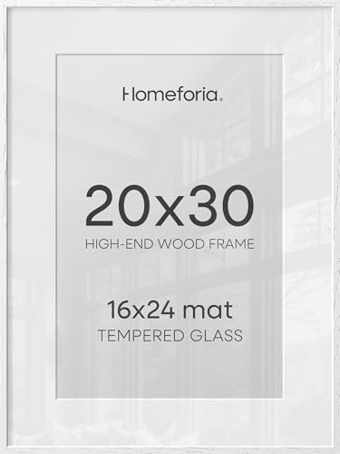 Homeforia 20x30 White Oak Picture Frame, High-End Wood, 16x24 Mat, Glass by Homeforia