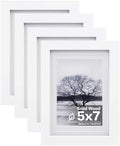 Egofine 5x7 Picture Frames Set of 4, Made of Solid Wood Covered by Plexiglass 3.5x5 and 4x6 with Mat or 5x7 without Mat, for Table Top Display and Wall Mounting Photo Frame White by Egofine