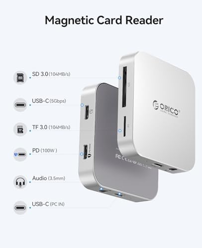 ORICO Ultra-Thin Magnetic SD Card Reader for iPhone 17/16/15 Series/iPad/MacBook, USB C Camera Adapter with SD/TF 3.0 Solt, 5Gbps USB-A, 3.5mm AUX, 100W PD Pass-Through - Image 2