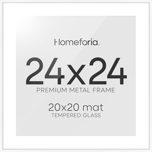 Homeforia 24x24 White Picture Frame, High-End Metal, 20x20 Mat, Glass by Homeforia