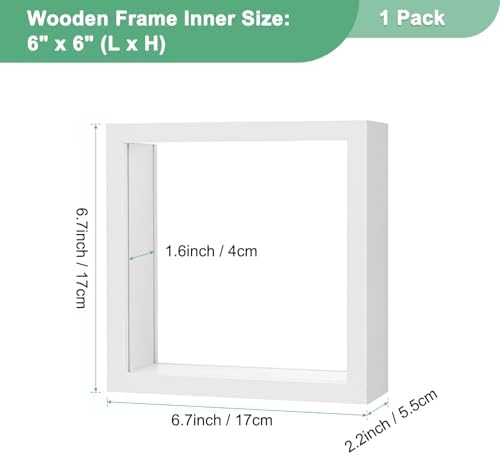 M METERXITY 1-Pack Dried Flower Frame, 6 x 6 Inch Double Acrylic Wooden Dried Flower Photo Floating Frame for Tabletop/DIY/Handicrafts [White] - Image 3