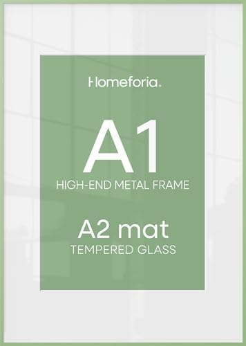 Homeforia A1 Green Poster Frame, High-End Metal, A2 Mat, Glass by Homeforia