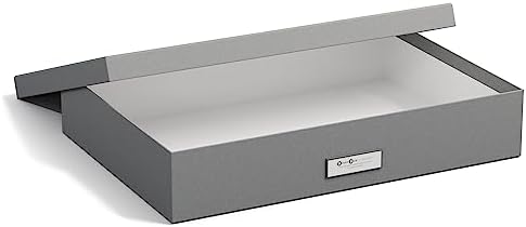 Bigso Sverker Fiberboard Legal and Art Storage Box | Scrapbook Storage Box for Loose Papers and More | Durable Document Boxes with Lid and Metal Label Holder | 17.1’’ x 12.2’’ x 3.3’’ | Grey - Image 2