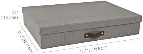Bigso Sverker Canvas Fiberboard Legal and Art Storage Box | Scrapbook Storage Box for Loose Papers and More | Durable Document Boxes with Lid and Leather Handle | 17.1’’ x 12.2’’ x 3.3’’ | Grey - Image 3