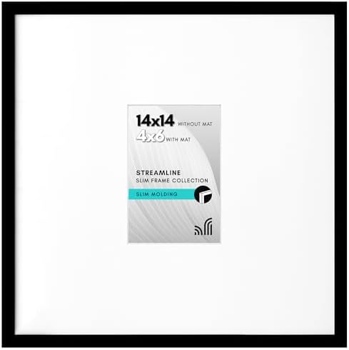 Americanflat 14x14 Picture Frame - Matted to 4x6 - Slim Molding - Black by Americanflat
