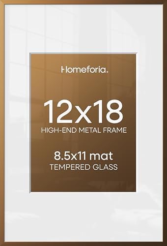 Homeforia 12x18 Bronze Picture Frame, High-End Metal, 8.5x11 Mat, Glass by Homeforia