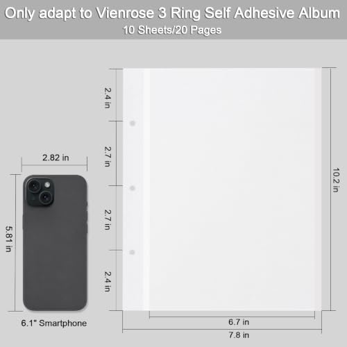 Vienrose 3 Ring Self Adhesive Photo Album Refill Pages 7.8x10.2 In - Image 3