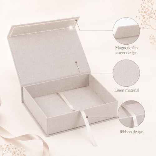 8x10 Photo Storage Box with Lid, Photo Cases and Postcard Keeper Storage, Stackable Linen Memory Organizer for Photos, Documents, Certificates, Jewelry, Scrapbooking Supplies, Beige - Image 6