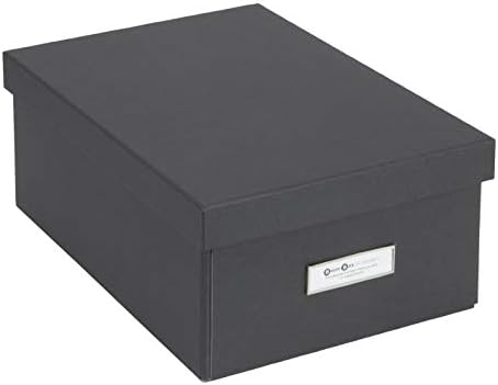 Bigso Box of Sweden Karin Collapsible Storage Box with Labelframe for Easy Identification - Simple Assembly Without Tools - Decorative Storage Boxes with Lids - 8.9in x 12.4in x 5.4in - Dark Gray by Bigso