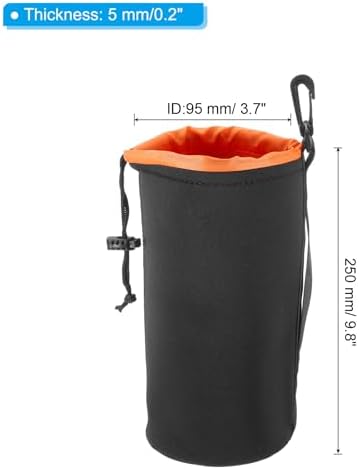 PATIKIL Camera Lens Bag, 1 Pcs 3.7" ID x 9.8" H Drawstring Lens Pouch with Thick Protective Neoprene, Lens Case for DSLR Camera Lens, Water Coffee Cups Black, Orange - Image 2