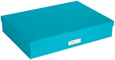 Bigso Sverker Fiberboard Legal and Art Storage Box | Scrapbook Storage Box for Loose Papers and More | Durable Document Boxes with Lid and Metal Label Holder | 17.1’’ x 12.2’’ x 3.3’’ | Turquoise by Bigso