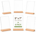 5x7 Acrylic Sign Holder with Beech Wood Base, 6 Pack Clear Double-Sided Tabletop Sign Display Stand, Dual-Use L/T Base for Menu, Wedding Table Number, Photo, Flyer and Retail Display (6, 5x7) by YIVFOX