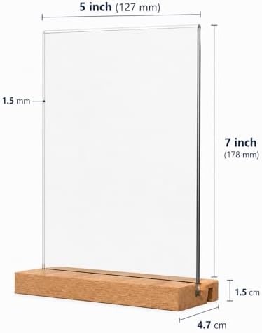 5x7 Acrylic Sign Holder with Beech Wood Base, 6 Pack Clear Double-Sided Tabletop Sign Display Stand, Dual-Use L/T Base for Menu, Wedding Table Number, Photo, Flyer and Retail Display (6, 5x7) - Image 2