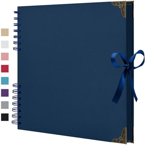 10x10 Inch Blue DIY Scrapbook Album,Hardcover Memory Book,40 Pages (20 Sheets) Kraft Photo Album for 4x6 / 5x7 Pictures, Perfect for Wedding, Family, Anniversary, Christmas & Travel Memories by HenPisen