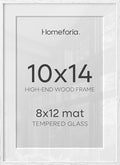 Homeforia 10x14 White Oak Picture Frame, High-End Wood, 8x12 Mat, Glass by Homeforia
