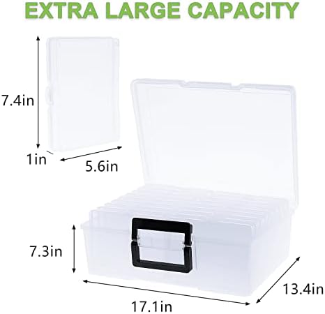 Photo Storage Box 5" x 7", 18 Inner Extra Large Photo Organizer Container, Plastic Craft Storage Box with Handle for Cards, Sticker, Seed, Scrapbooking, Craft, Classroom Supplies - Image 2