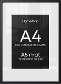 Homeforia A4 Black Picture Frame, High-End Metal, A5 Mat, Glass by Homeforia