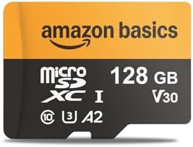 Amazon Basics 128GB microSDXC Memory Card with Adapter for Smartphones, Drones, Cameras, Full HD, Read Speed Up to 200MB/s, 1-Pack by AmazonBasics