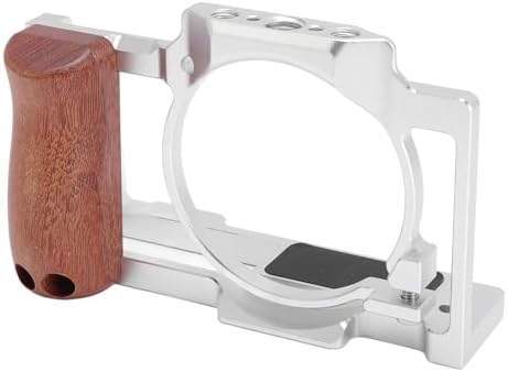 Jiawu Camera Video Cage for ZV1 Precise Design with Wooden Handle Grip for Improved Stability and Filming Experience (Silver) - Image 2