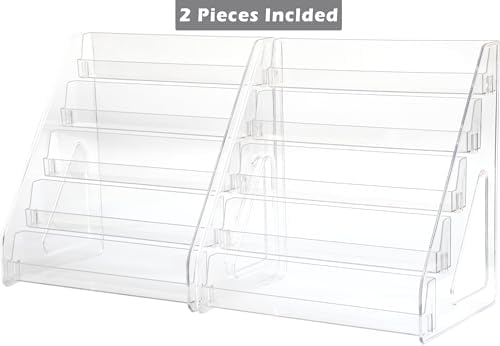 5 Tier Card Stand, 2 Pack Clear Card Display for Greeting Cards, Postcards, Stickers,Sports Cards,Trading Card,Tiered display rack,Retail Photos Shelf for Vendors Craft Collection Show (2Pack-5Tier) - Image 6