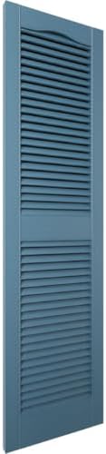Ekena Millwork 12 in. W x 39 in. H Builders Edge, Standard Cathedral Top Center Mullion, Open Louver Shutters, Includes Matching Installation Spikes (Per Pair), 036 - Classic Blue - Image 3