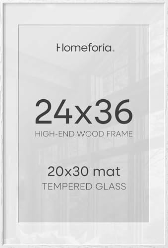 Homeforia 24x36 White Oak Poster Frame, High-End Wood, 20x30 Mat, Glass by Homeforia